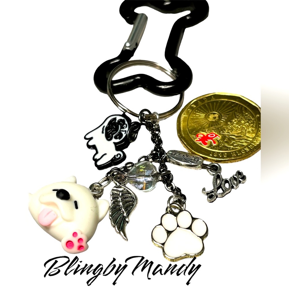 🐾🦴stunning PUG DOG zipper pull or purse bling-gorgeous colors-black and silver